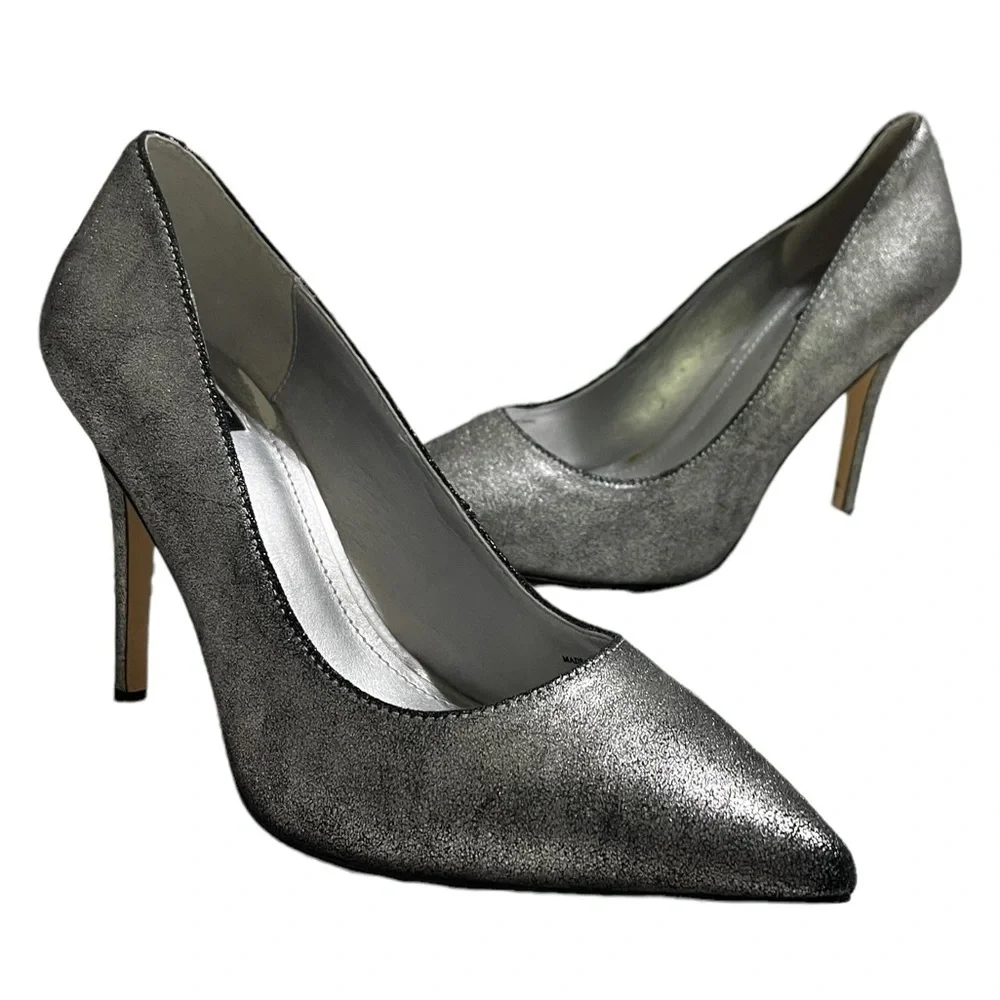 White House Black Market Silver Suede High Heel Pumps Size 7